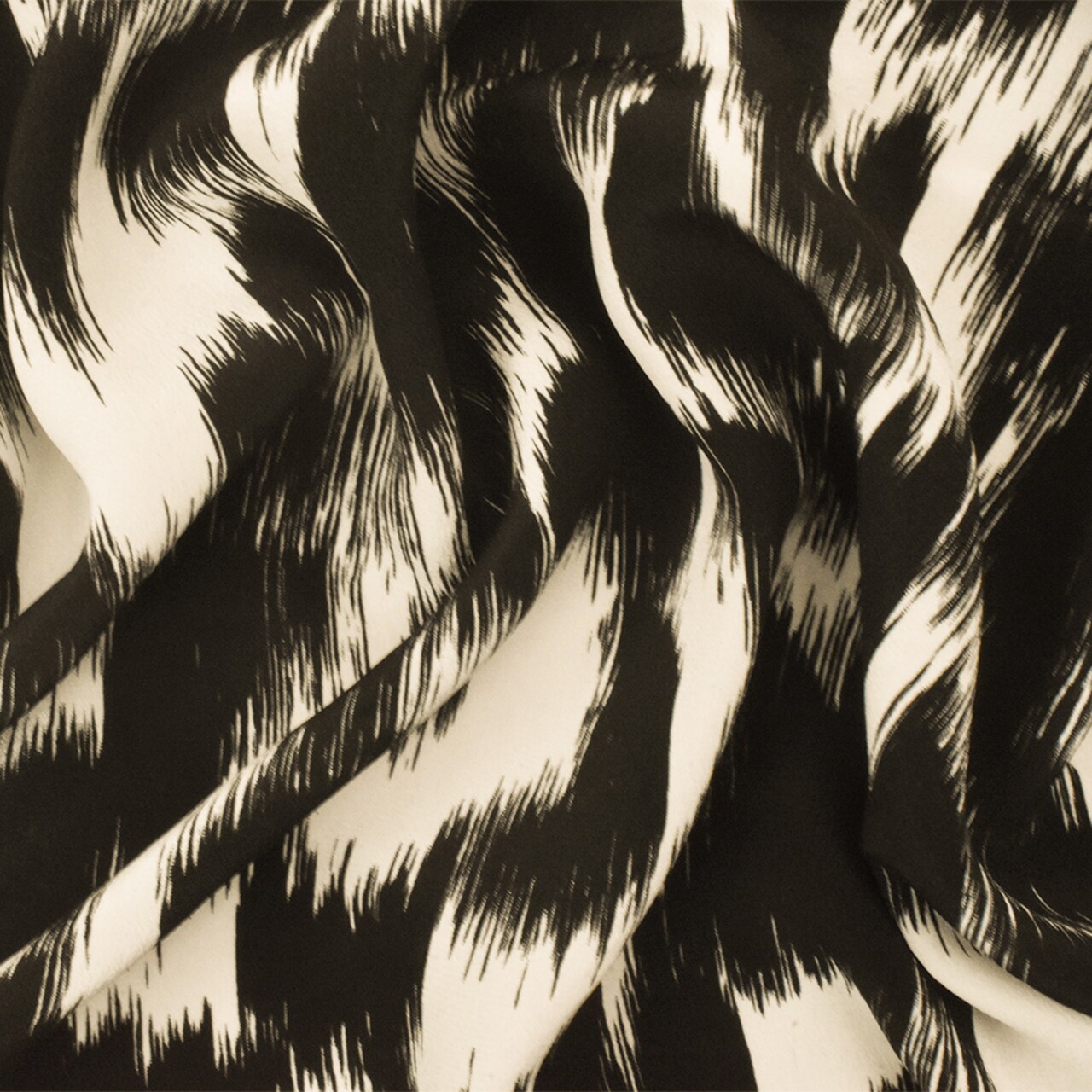 Black-Ivory Famous Designer Silk Paint Brush Printed Crepe De Chine Fabric By the Yard